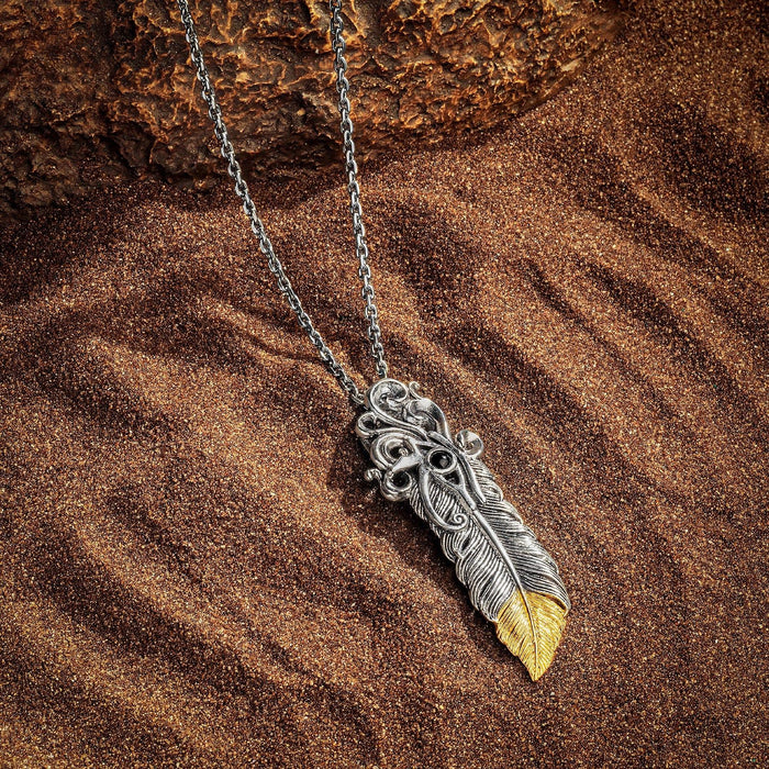 Karma and Luck Necklaces - Mens - Protect and Shield- Horus Feather Black Onyx Lobster Pendant Necklace