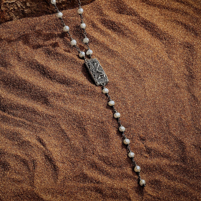 Karma and Luck Necklaces - Mens - Spiritual Strength- Rosary Pearl Necklace