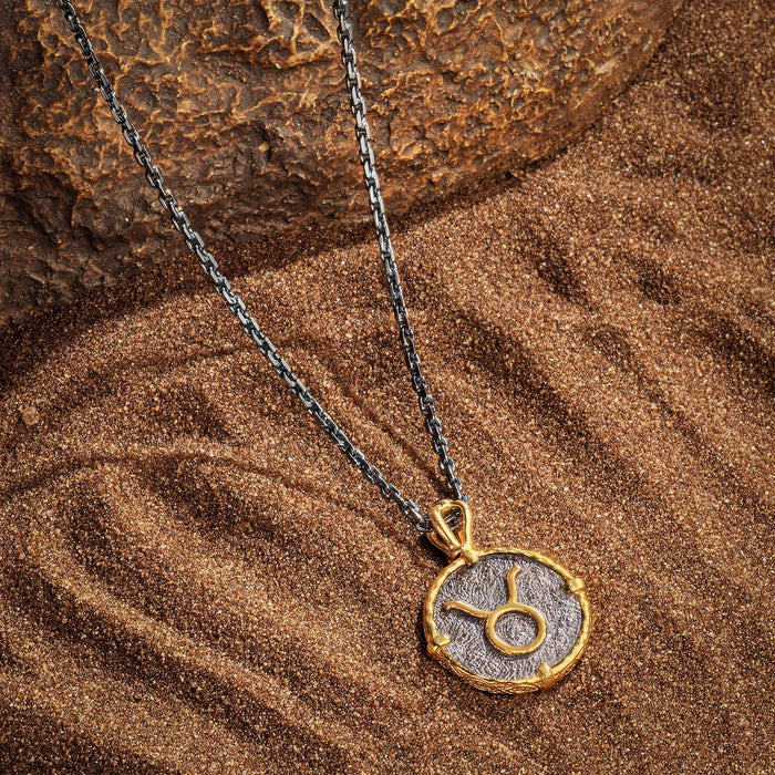 Karma and Luck Necklaces - Mens - BR/BLKGP/GP THICK ZODIAC NECK (BR WITH GP PEND & SS NECK)