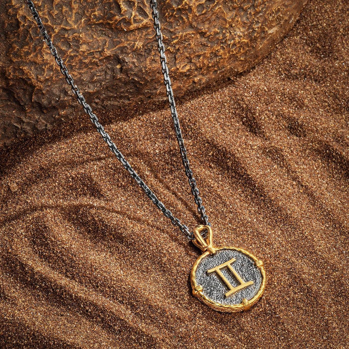 Karma and Luck Necklaces - Mens - BR/BLKGP/GP THICK ZODIAC NECK (BR WITH GP PEND & SS NECK)