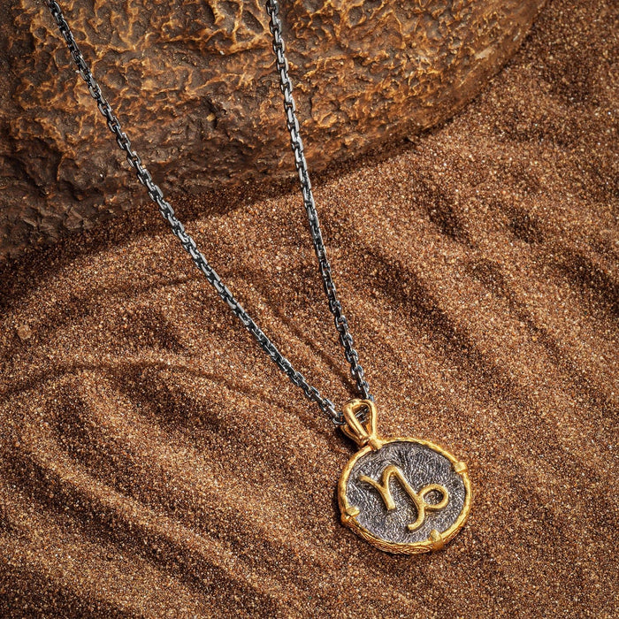 Karma and Luck Necklaces - Mens - BR/BLKGP/GP THICK ZODIAC NECK (BR WITH GP PEND & SS NECK)