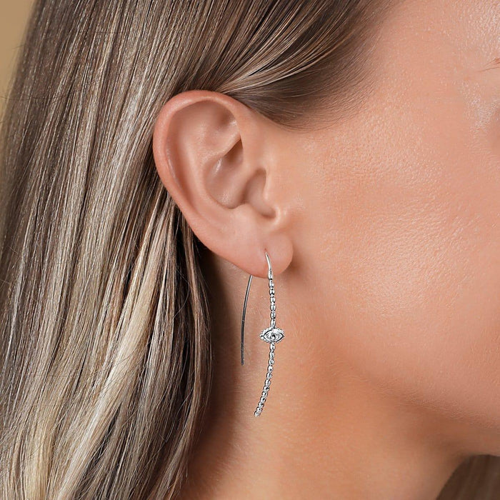 Karma and Luck Earrings - Protect Your Energy - Silver Evil Eye Hoop Earrings