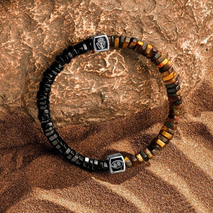 Karma and Luck Bracelets - Mens - Balanced Healing- Onyx and Tiger Eye Evil Eye Bracelet