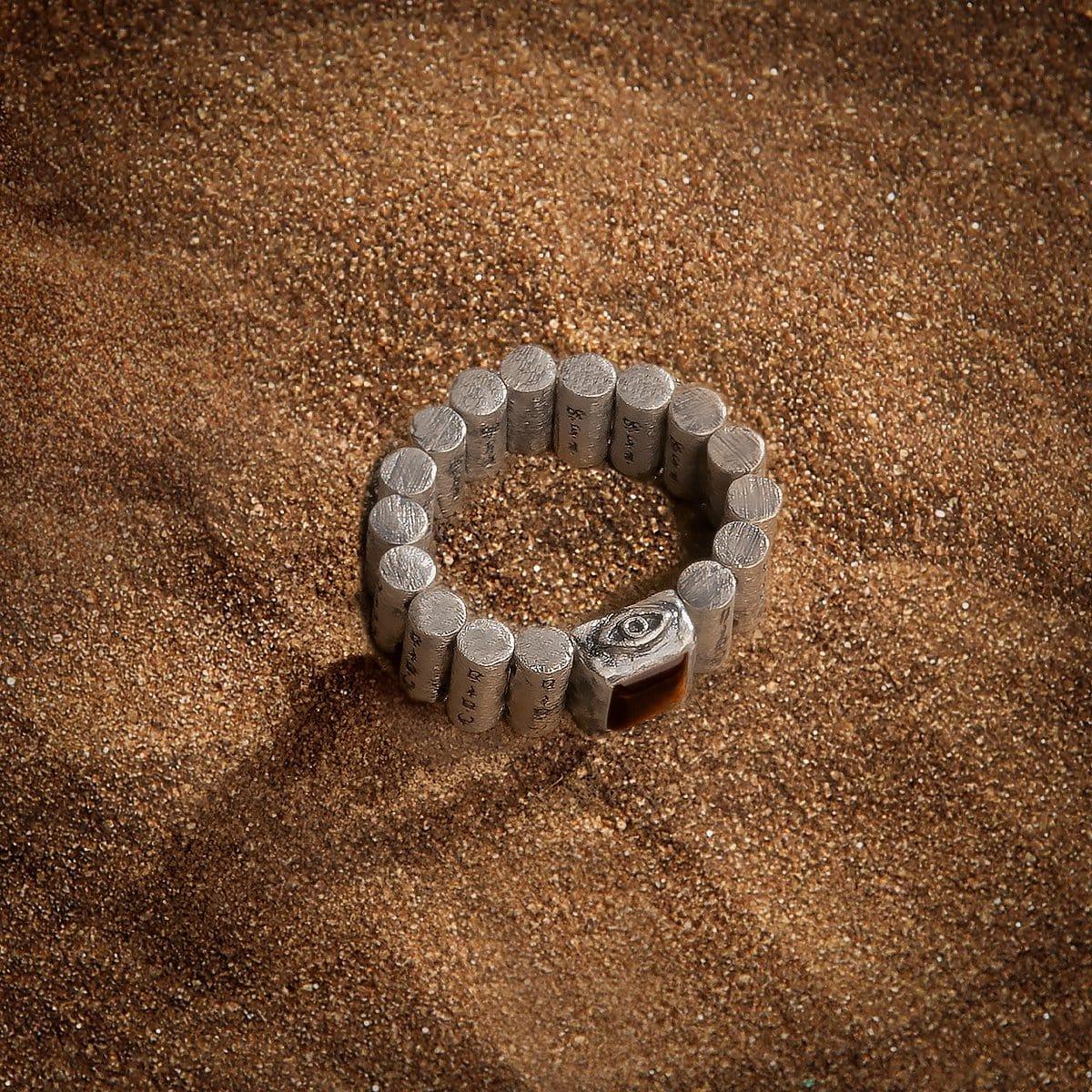 Karma and Luck  Men Ring  -  Fiery Courage - Tiger's Eye Mantra Ring