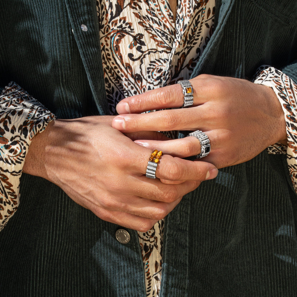 Karma and Luck  Men Ring  -  Fiery Courage - Tiger's Eye Mantra Ring