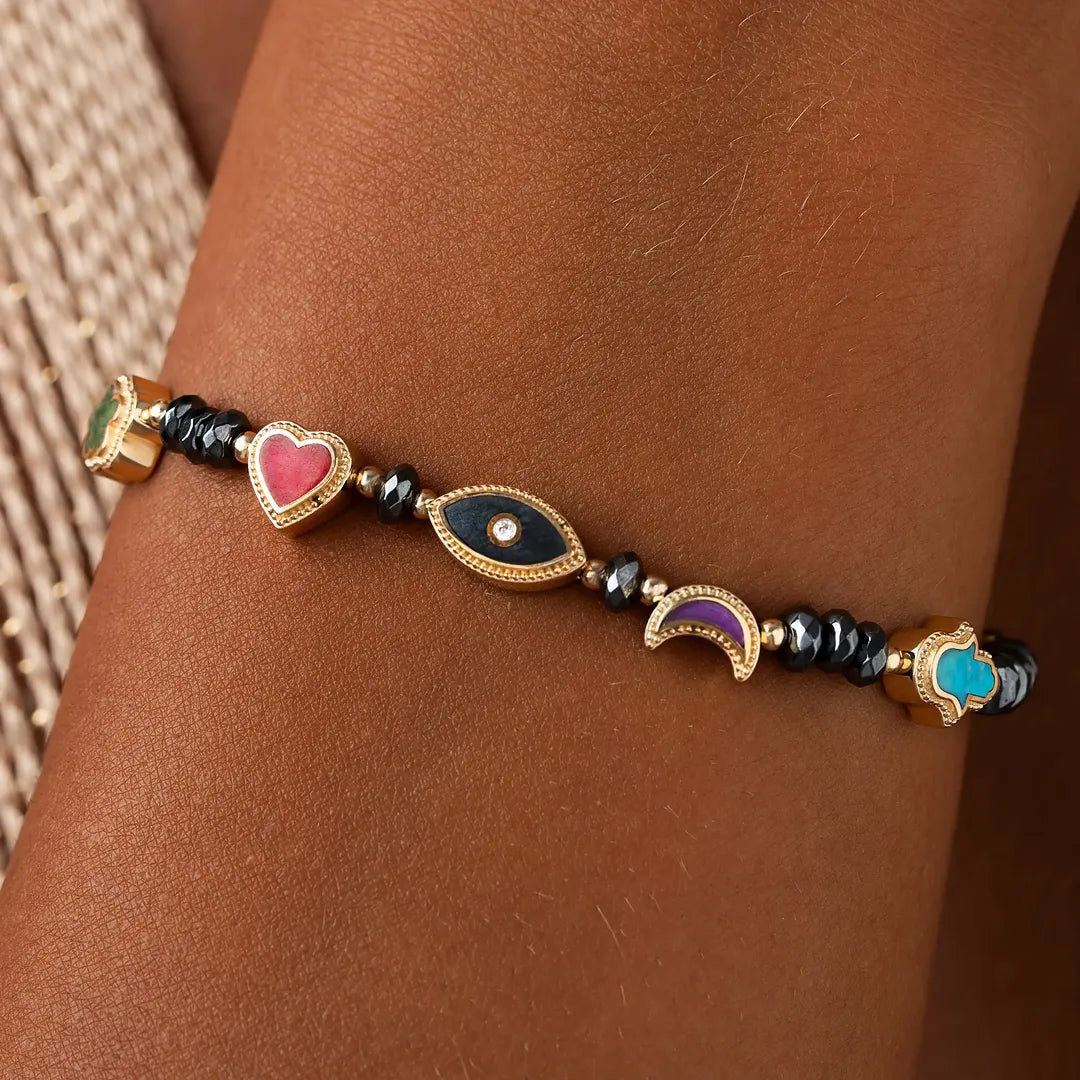 Harmonic Path Multi-Symbol Gold Drawstring Bracelet