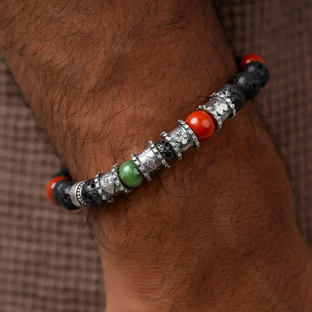 Fortune Pulse Red Jasper & Jade Barrel Bracelet