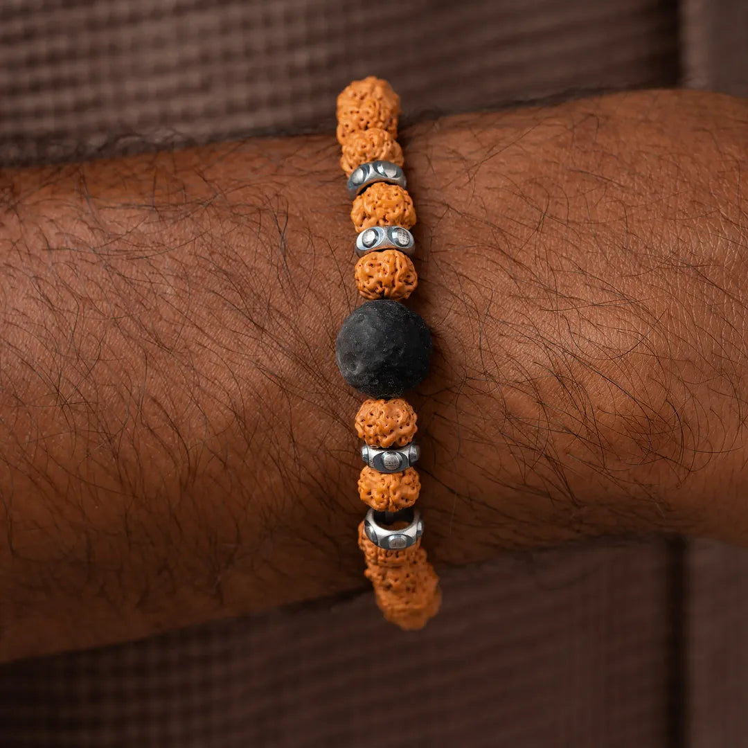 Evening Ground Obsidian & Rudraksha Bracelet