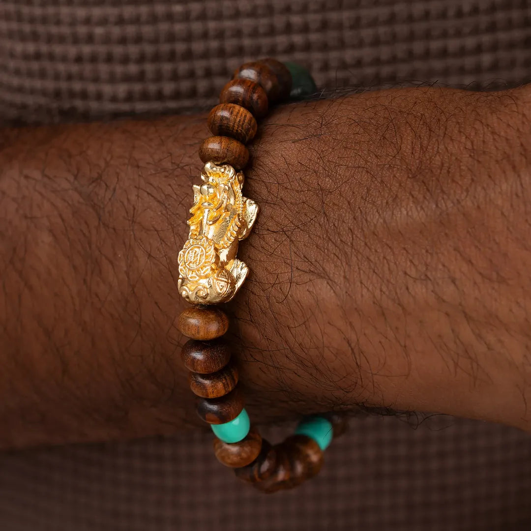 Triad Strength Jade Wood Turquoise Dragon Bracelet