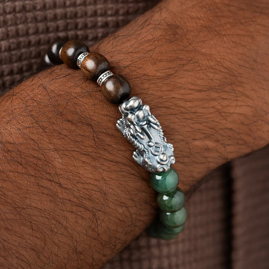 Elemental Balance Wood & Jade Dragon Bracelet
