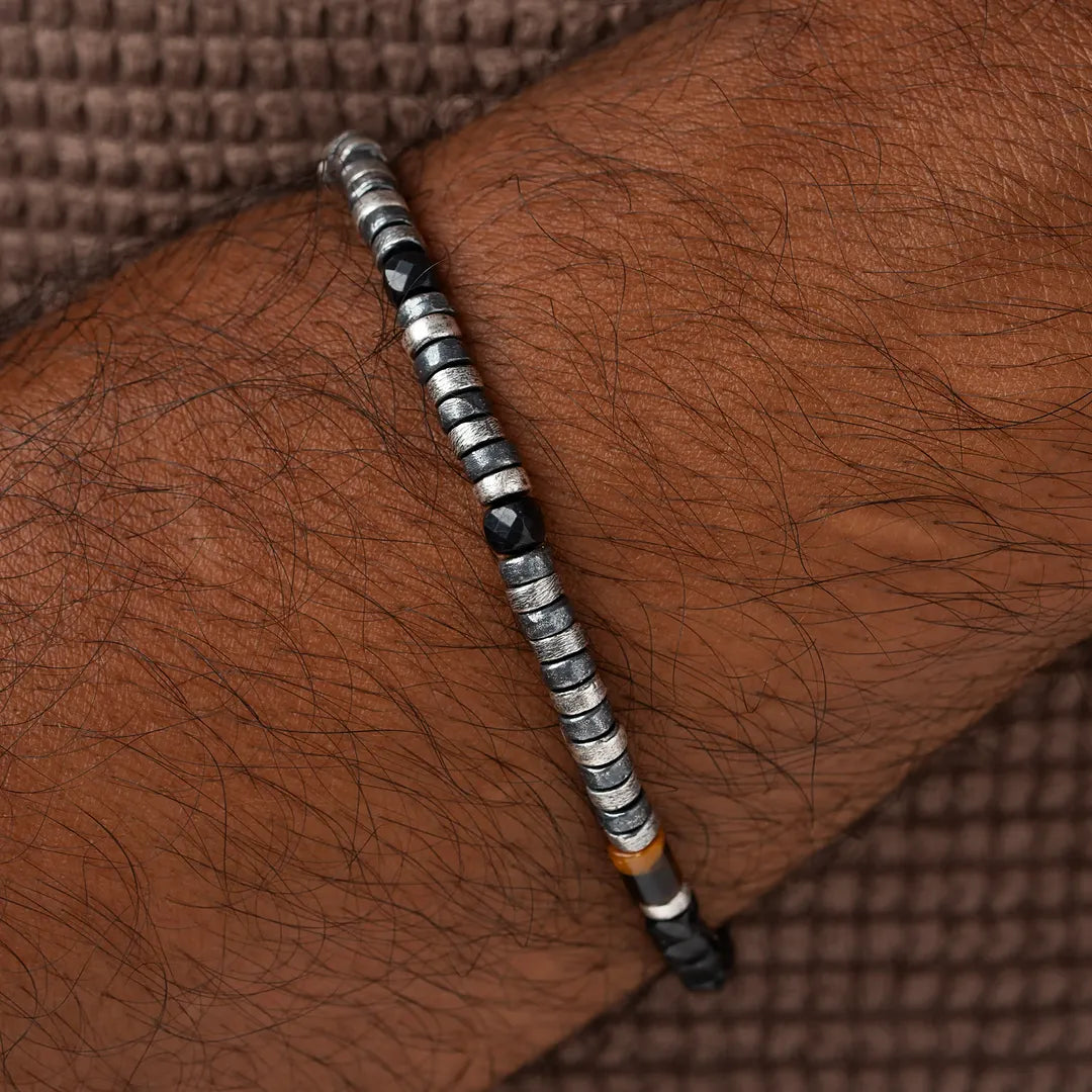 Enduring Horizon Onyx & Tiger’s Eye Heishi Bracelet