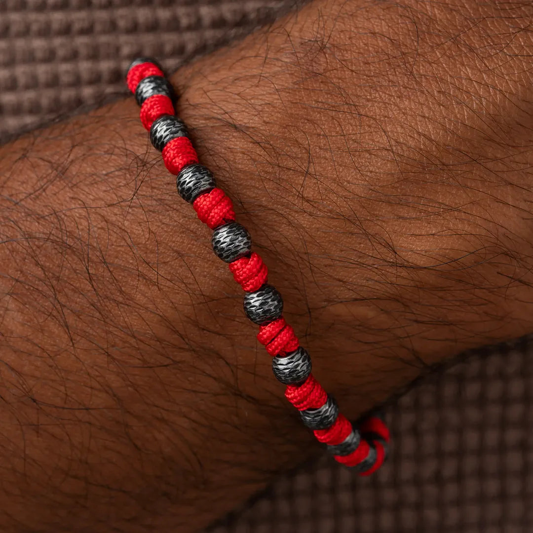 Crimson Resolve Red Macramé Knotted Bracelet