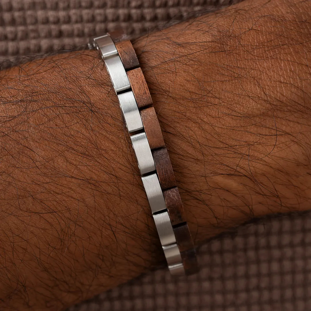 Rooted Horizon Stainless Steel Walnut Bracelet