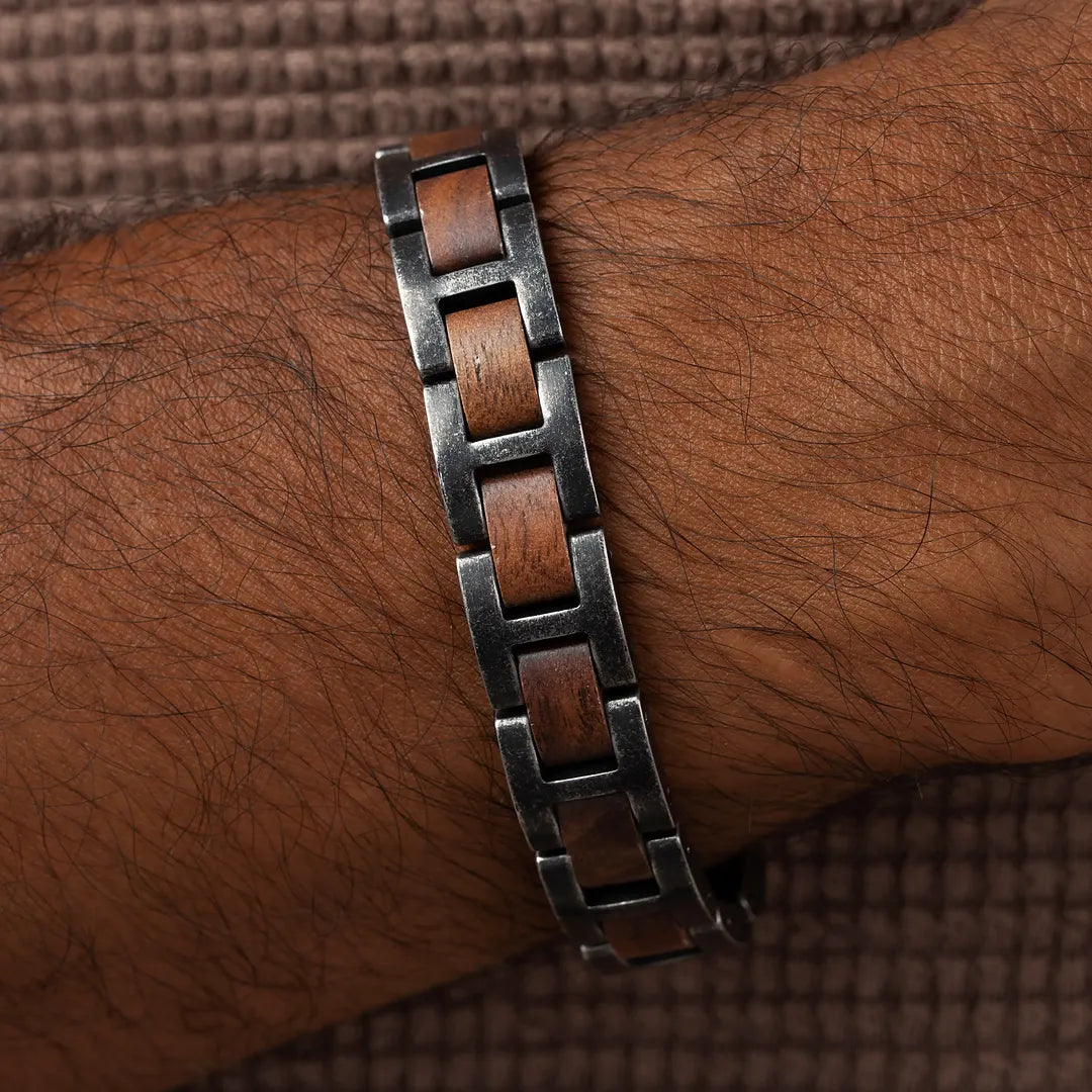 Legacy Anchor Antique Steel Walnut Wood Bracelet