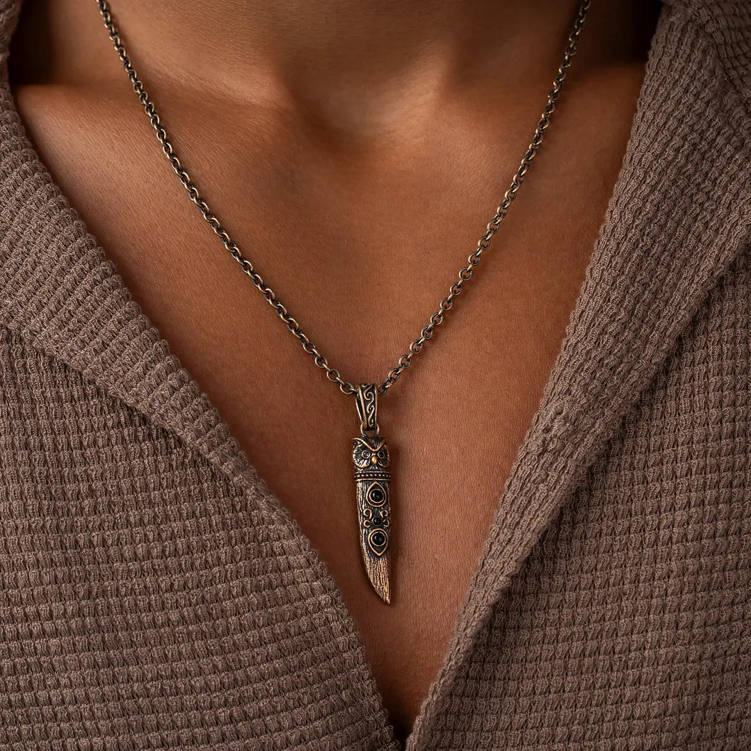 Silent Guardian Owl Dagger Onyx Necklace