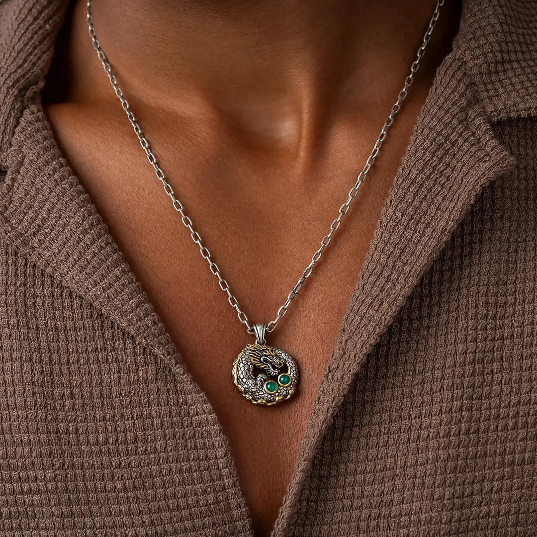 Dragon’s Fortune Sterling Silver Jade Pendant Necklace