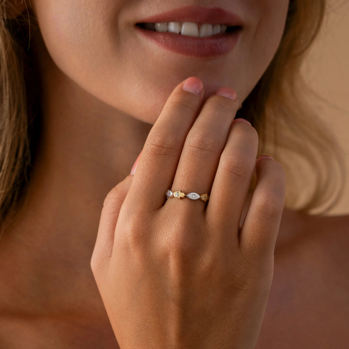 Fortune Balance Hamsa & Evil Eye Gold Ring