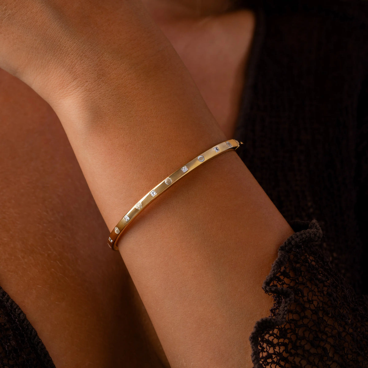 Unwavering Grace Gold Multi Symbol Bangle Bracelet