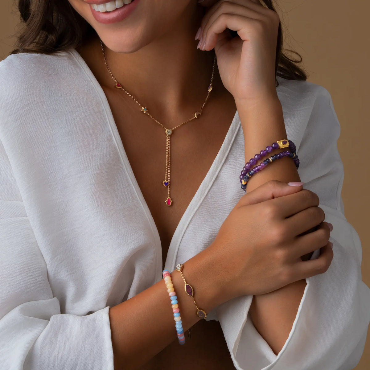 Serenity Shield Multi-Stone Evil Eye Bracelet