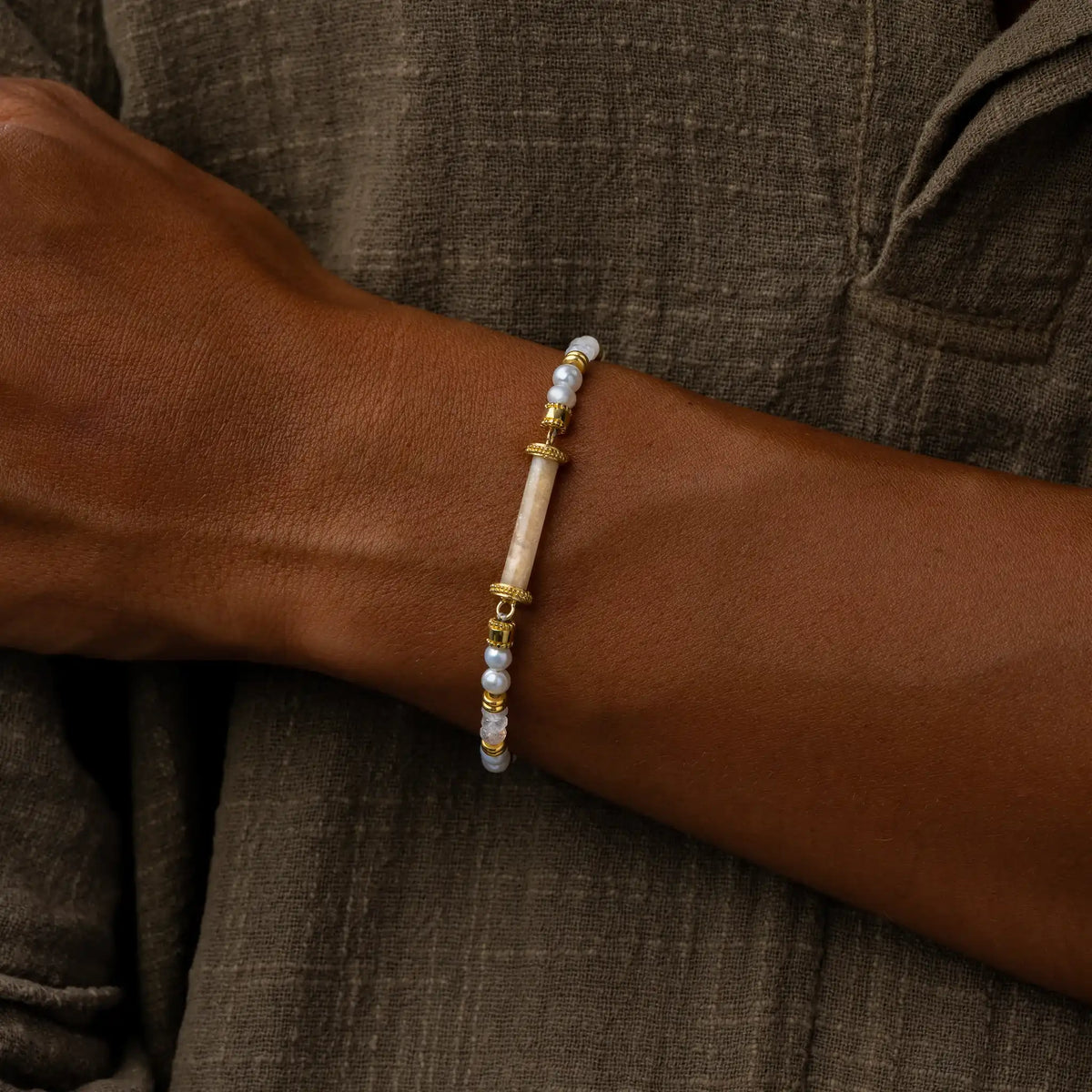 Inner Harmony Moonstone Center Tube Beaded Bracelet – image 2