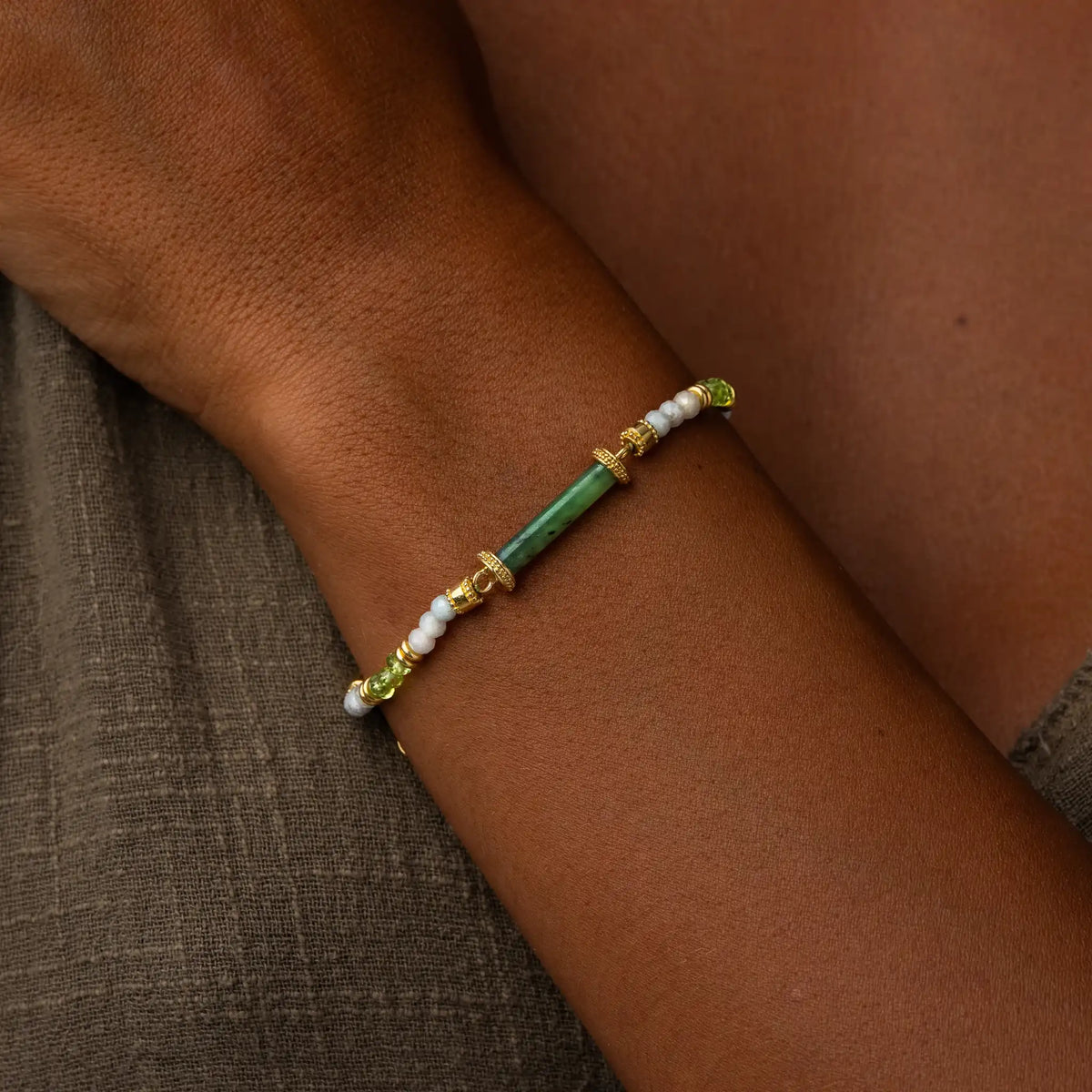 Guided Prosperity Jade Center Tube Beaded Bracelet – image 2