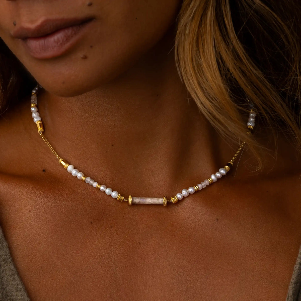 Inner Harmony Moonstone Center Tube Beaded Necklace – image 2