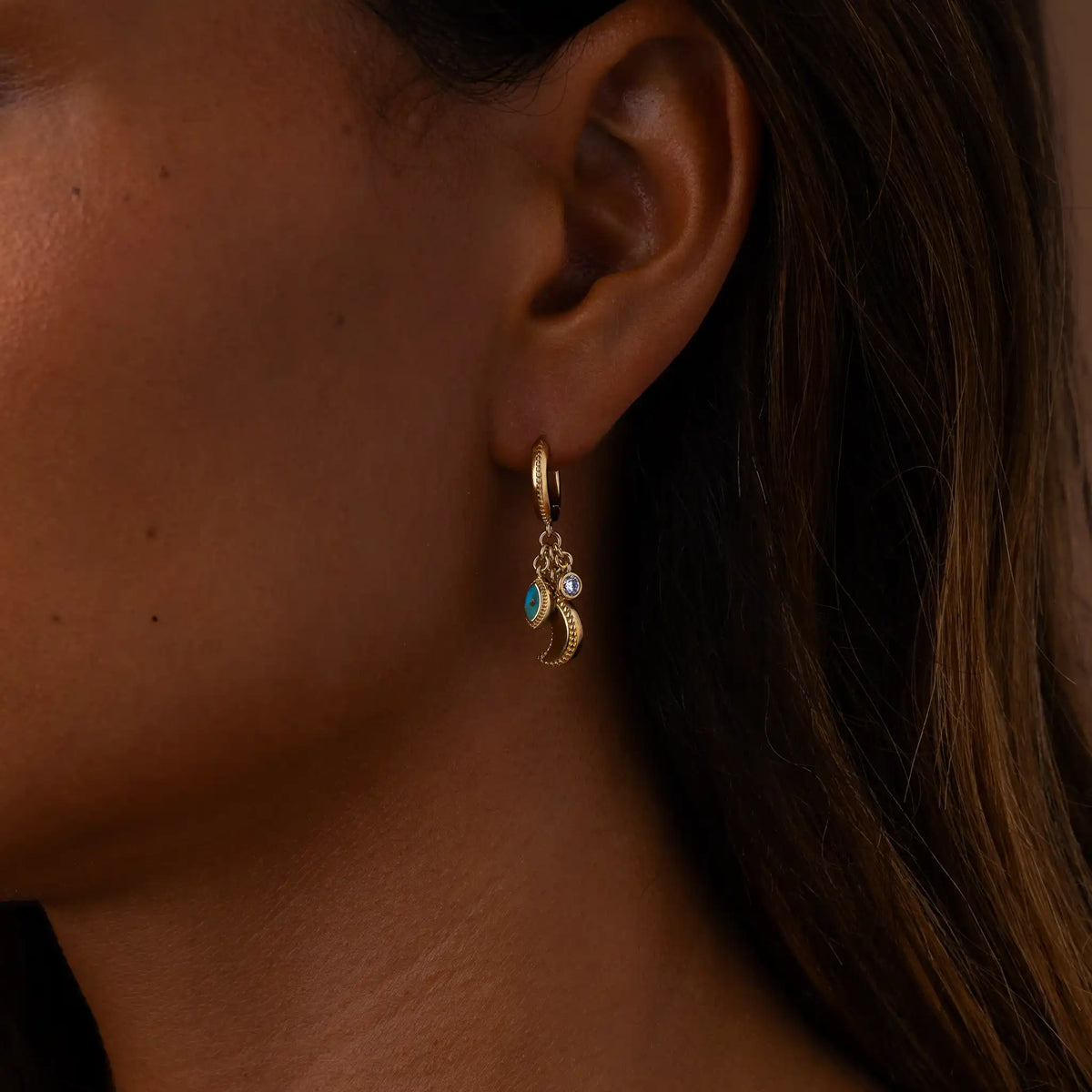 Lunar Blessings Turquoise Moon & Evil Eye Earrings – image 2