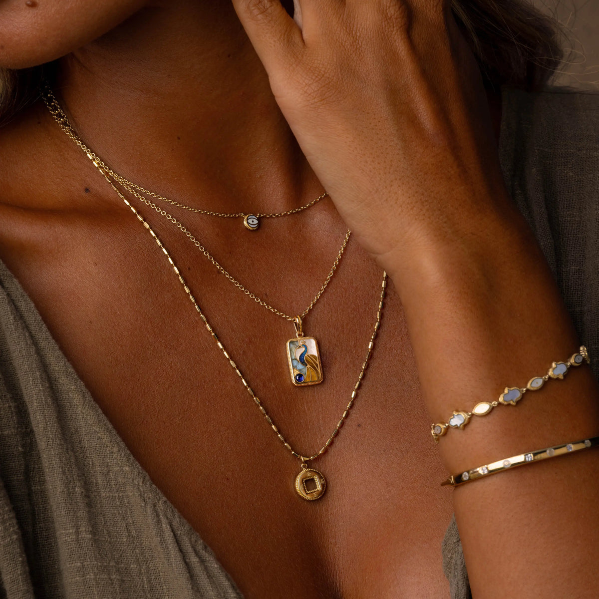 Regal Peacock Multi Stone Mahjong Necklace