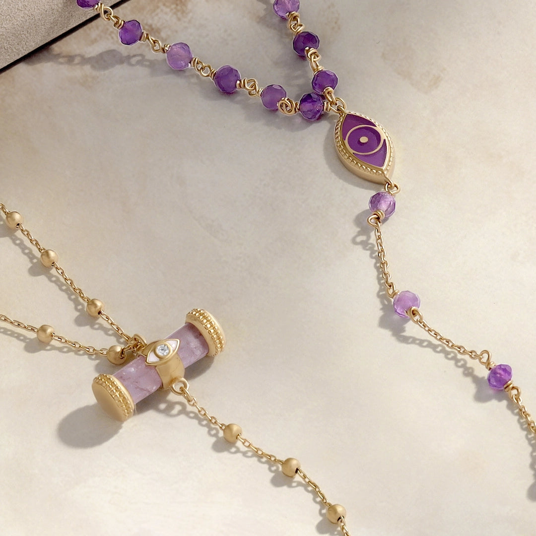 Sacred Remedy Gold Amethyst Evil Eye Necklace