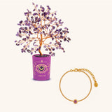 Serene Essence Amethyst February Birthday Tree & Evil Eye Bracelet Set