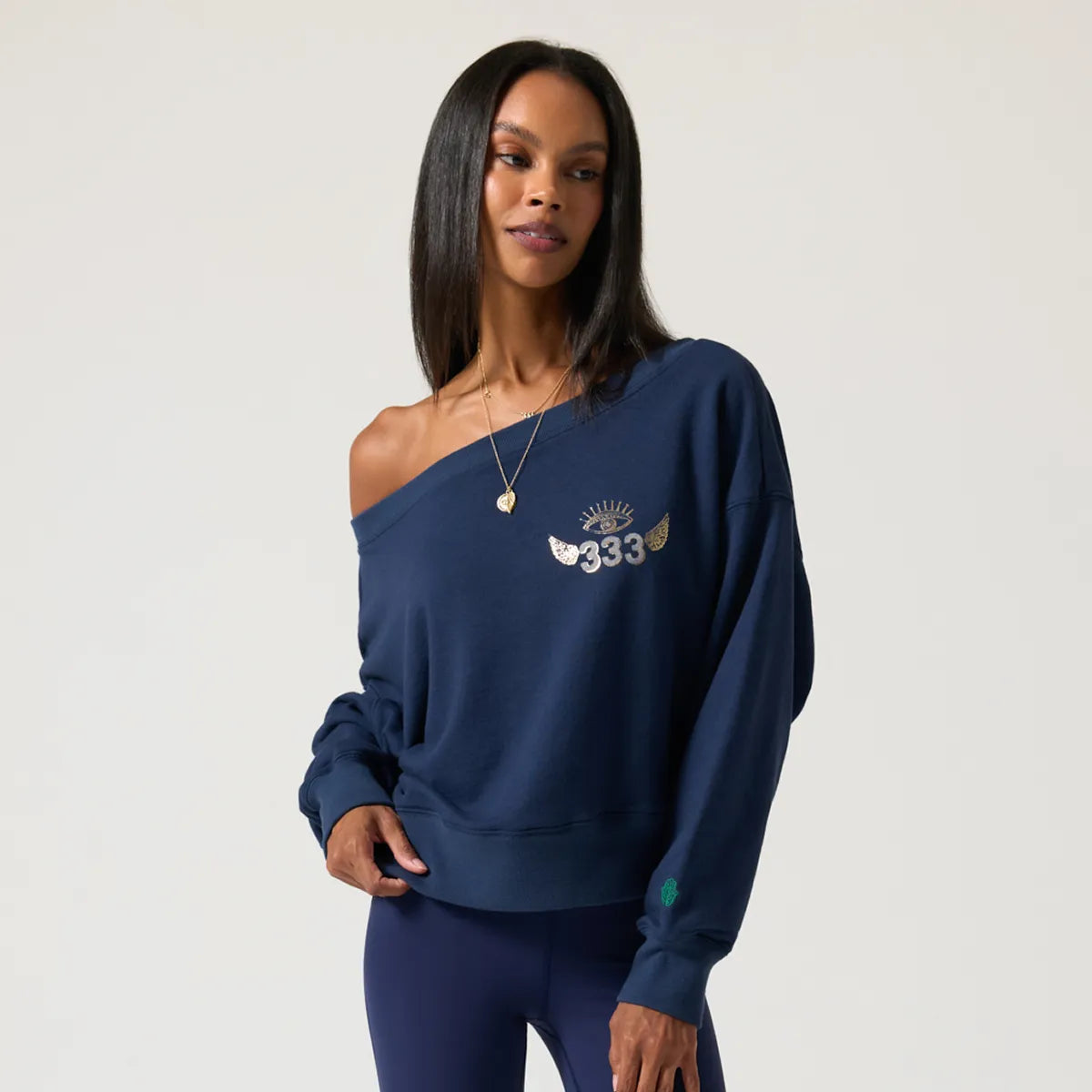 333 La Vida Indigo Off The Shoulder Sweatshirt