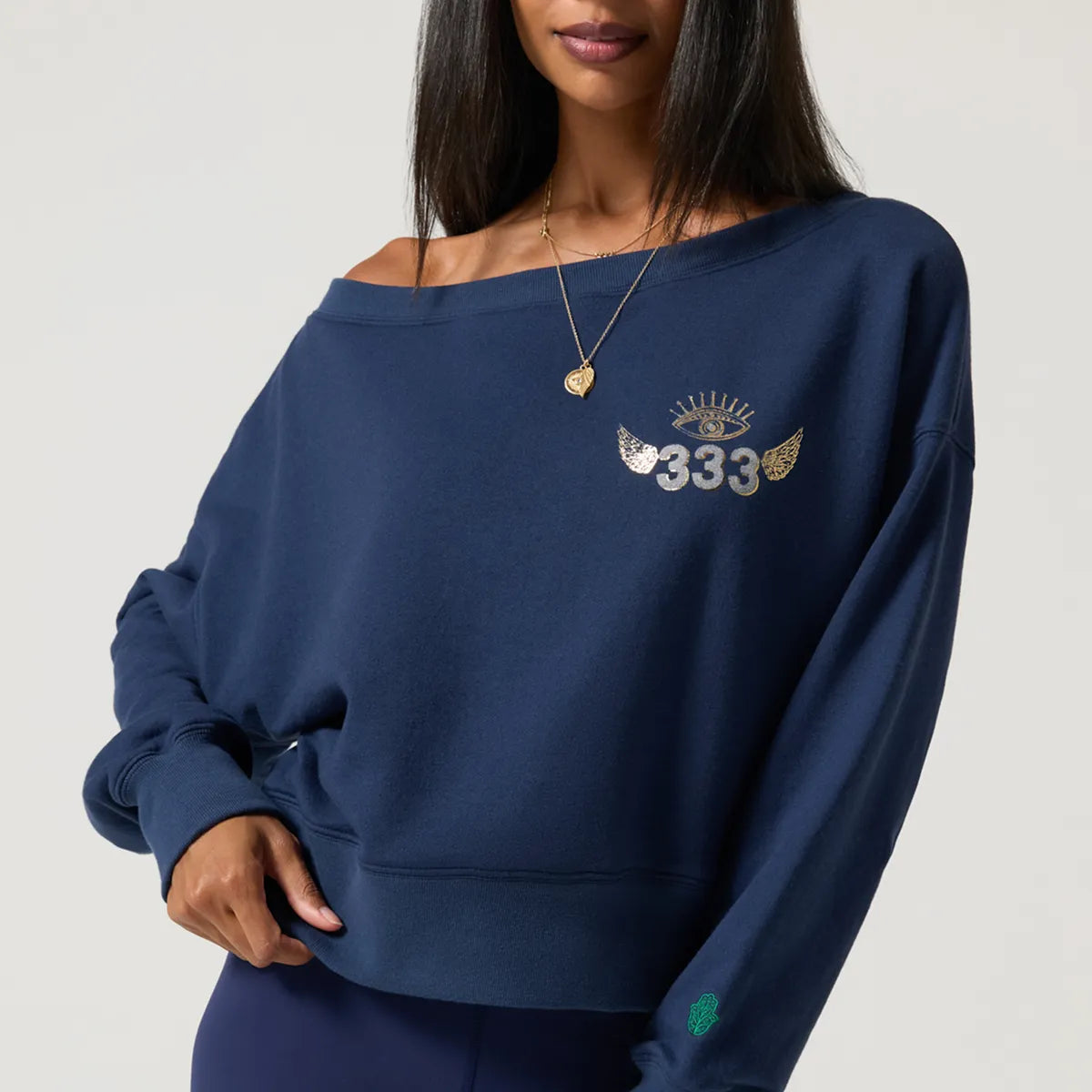 333 La Vida Indigo Off The Shoulder Sweatshirt