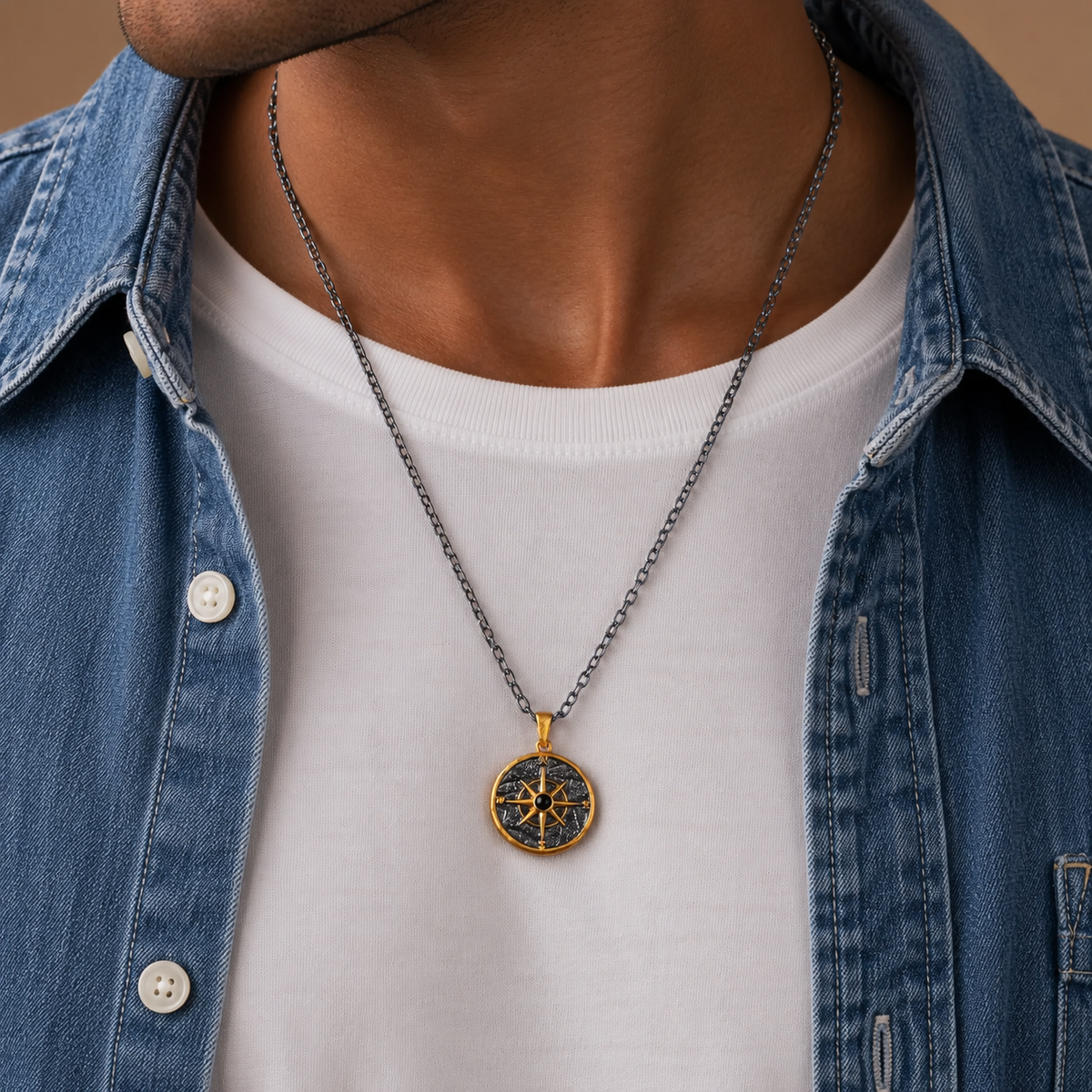 Ethereal Path Onyx Compass Pendant Necklace