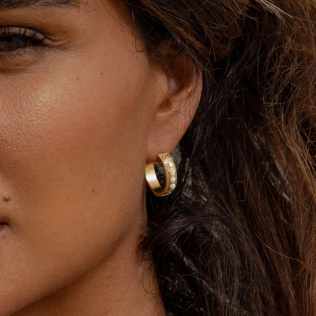 Endless Glow Opal Greek Key Hoop Earrings