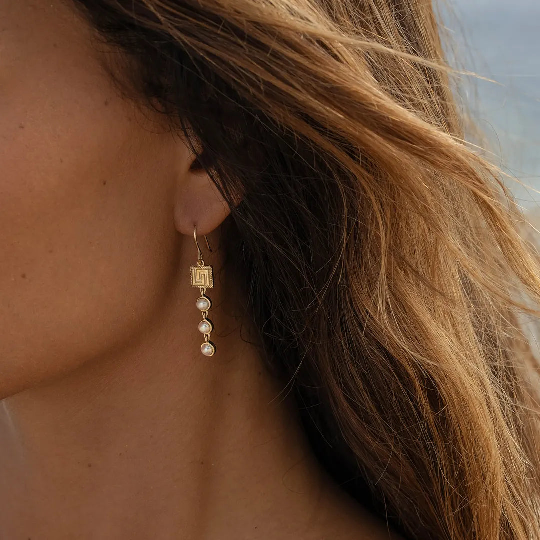 Graceful Harmony Pearl Greek Key Earrings