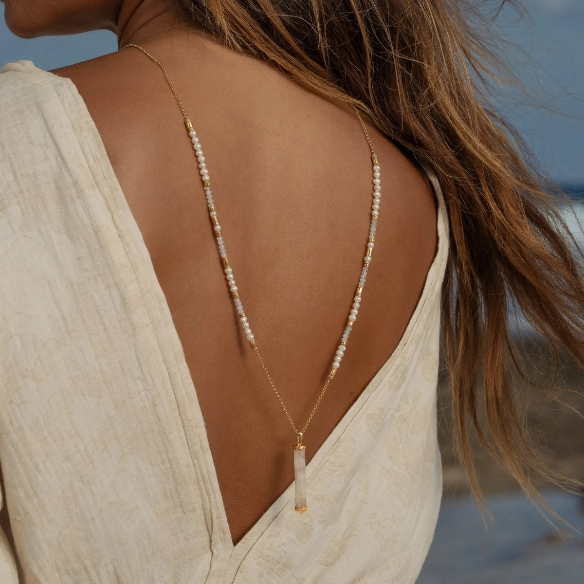 Luminous Tide Moonstone Tube Necklace