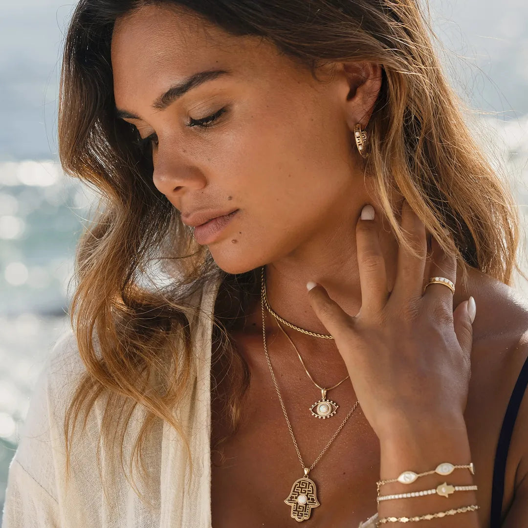 Protective Light Opal Hamsa Necklace