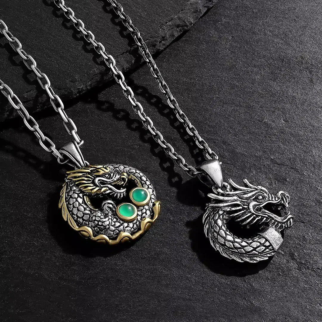 Dragon’s Fortune Sterling Silver Jade Pendant Necklace