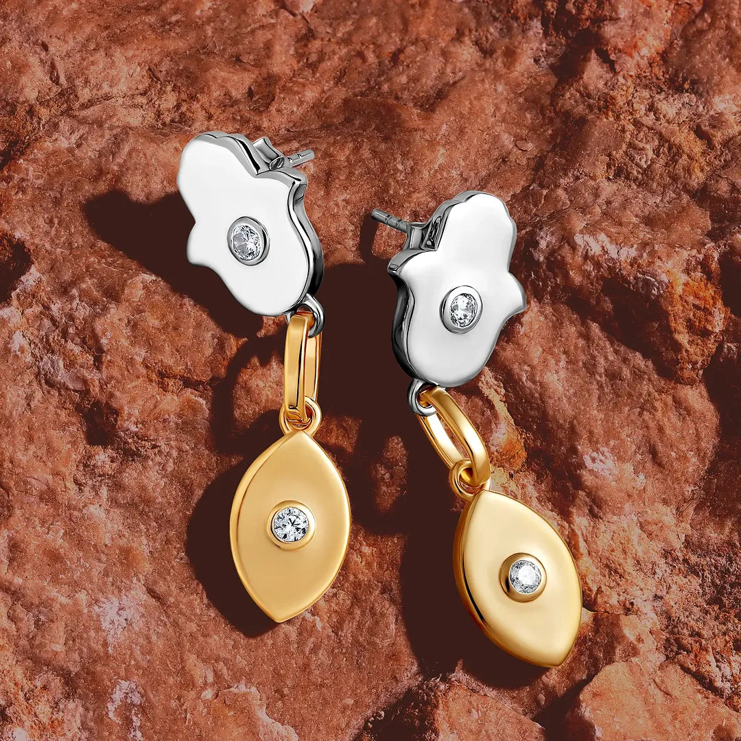 Luminous Protection Hamsa & Evil Eye Gold Earrings