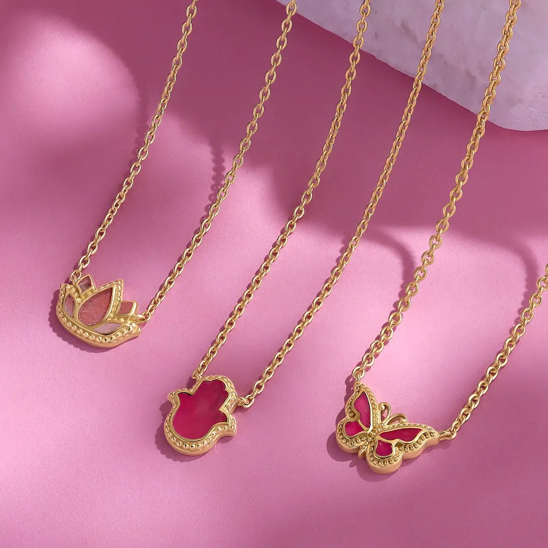 Graceful Renewal Pink Chalcedony Butterfly Necklace
