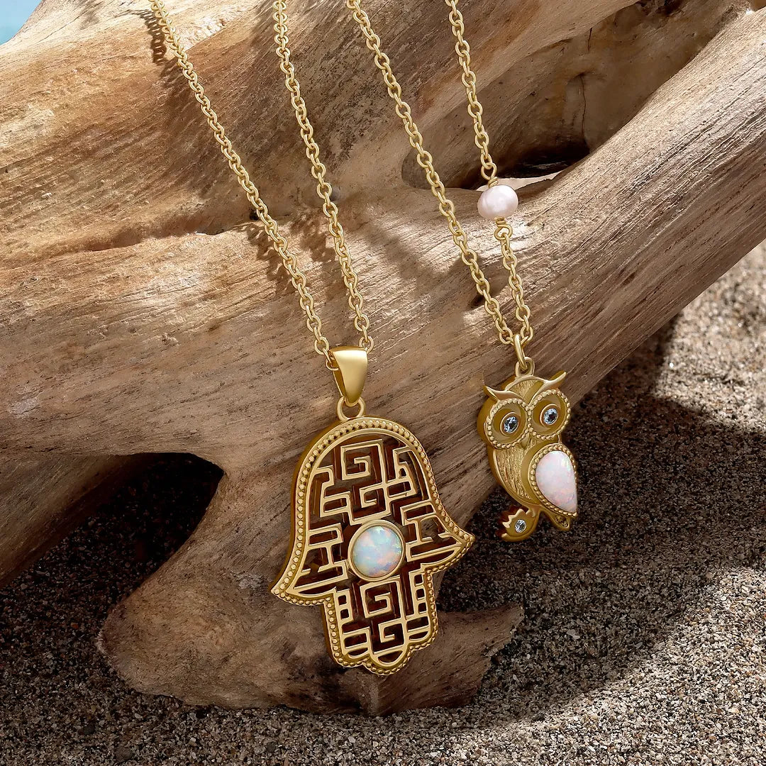 Protective Light Opal Hamsa Necklace