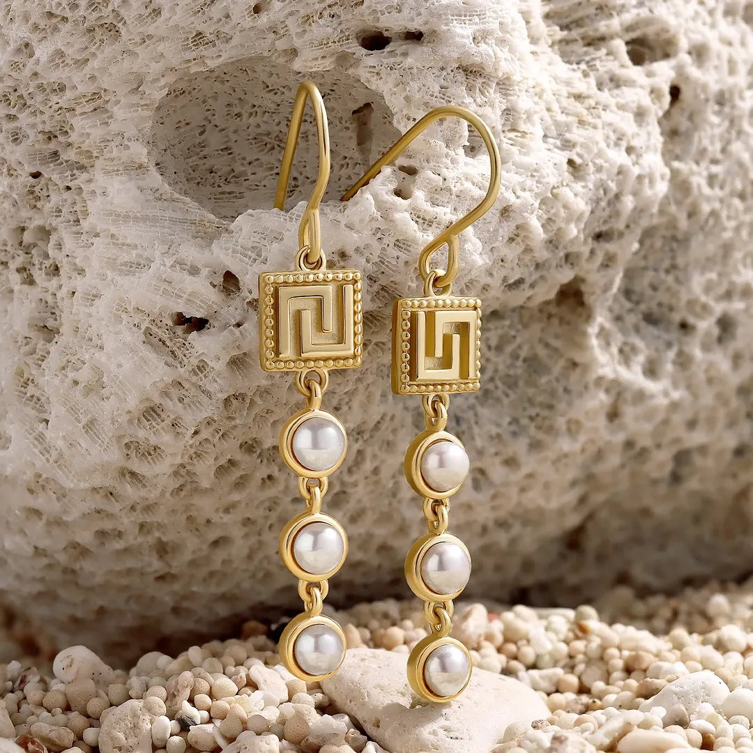 Graceful Harmony Pearl Greek Key Earrings