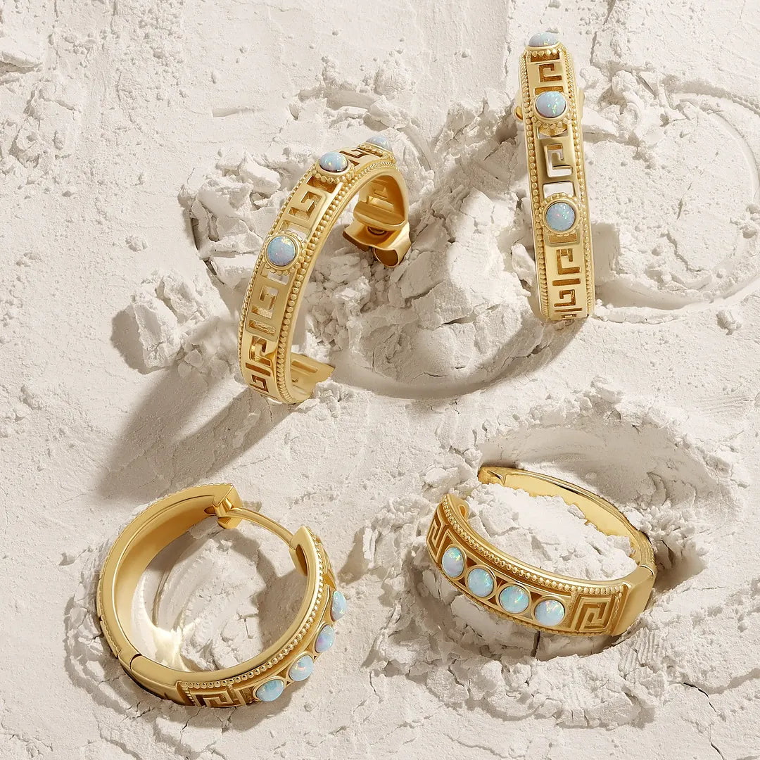 Endless Glow Opal Greek Key Hoop Earrings