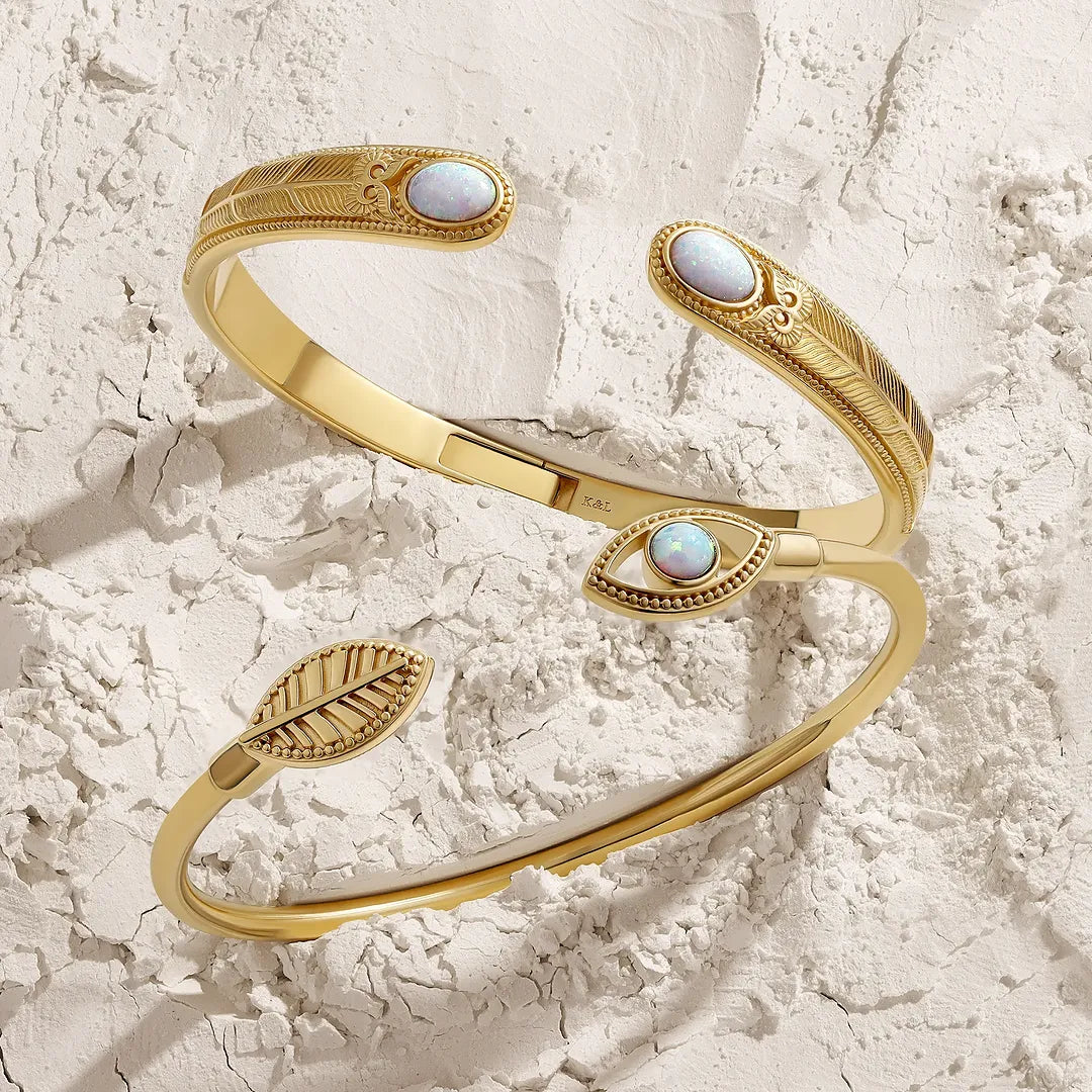 Guardian Evil Eye Feather Opal Cuff Bracelet