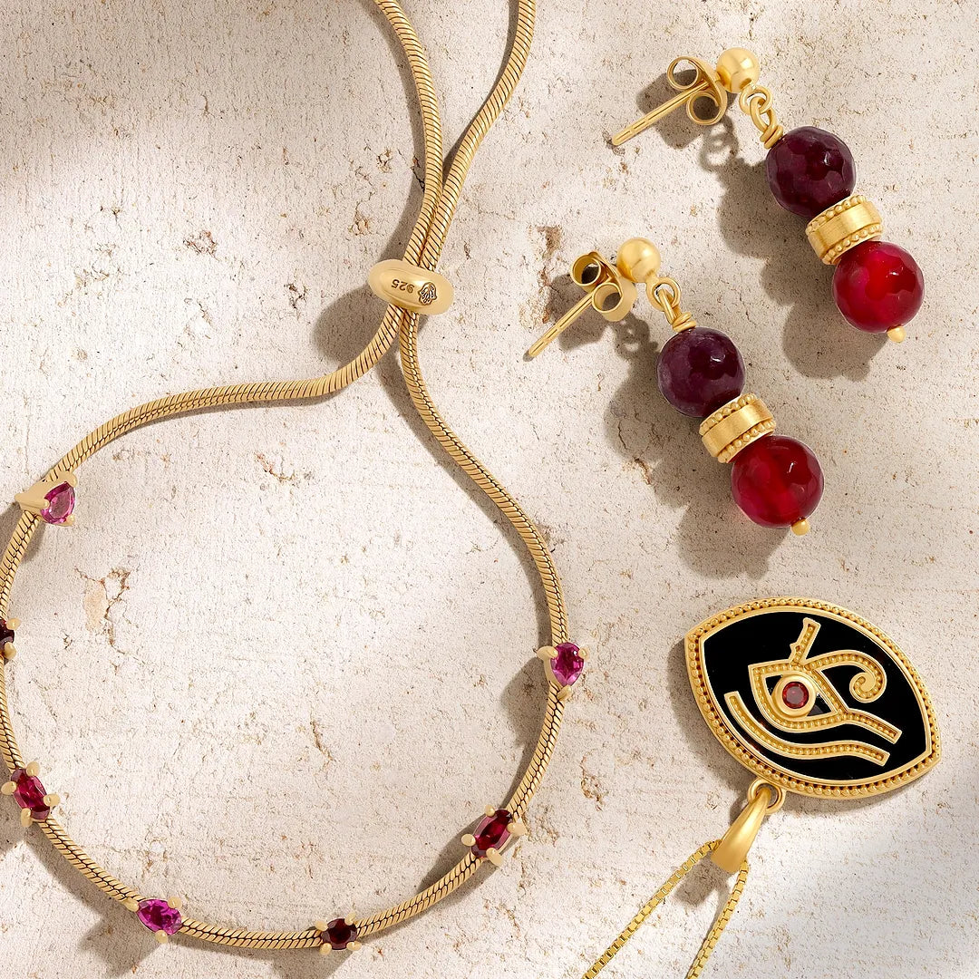 Poised Radiance Garnet & Rhodolite Gold Stud Earrings