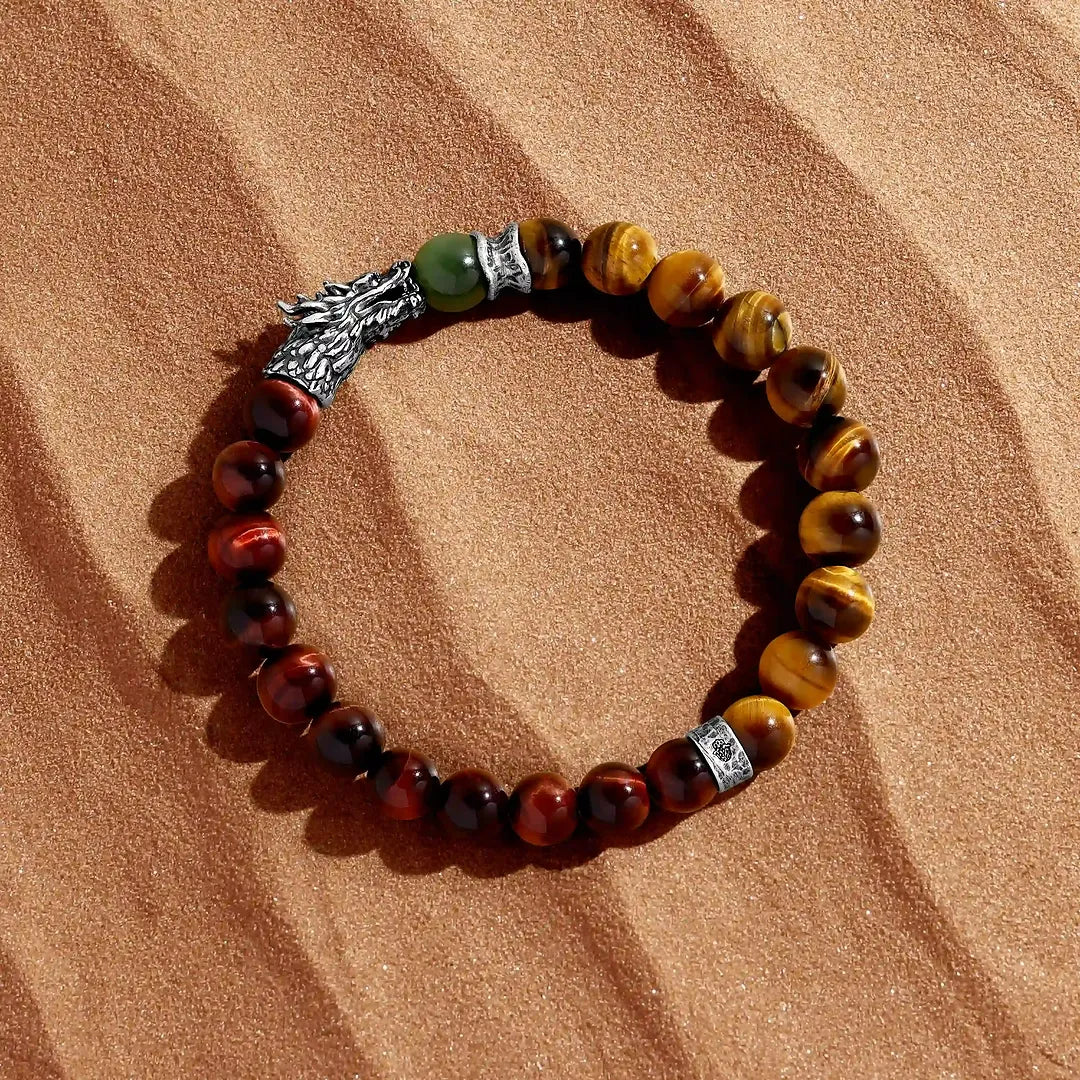 Dragon’s Valor Jade & Tiger Eye Stretch Bracelet