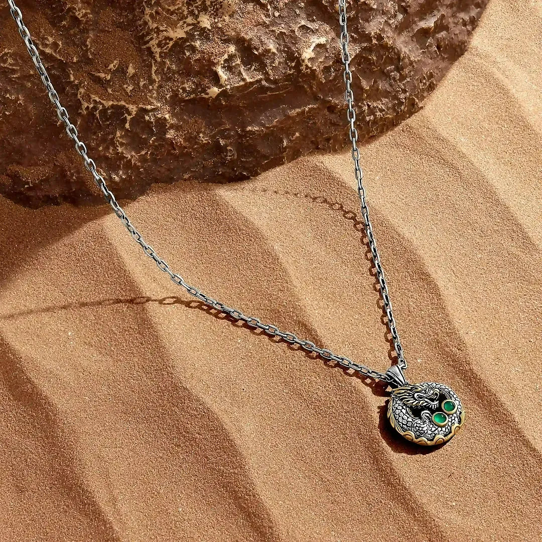 Dragon’s Fortune Sterling Silver Jade Pendant Necklace