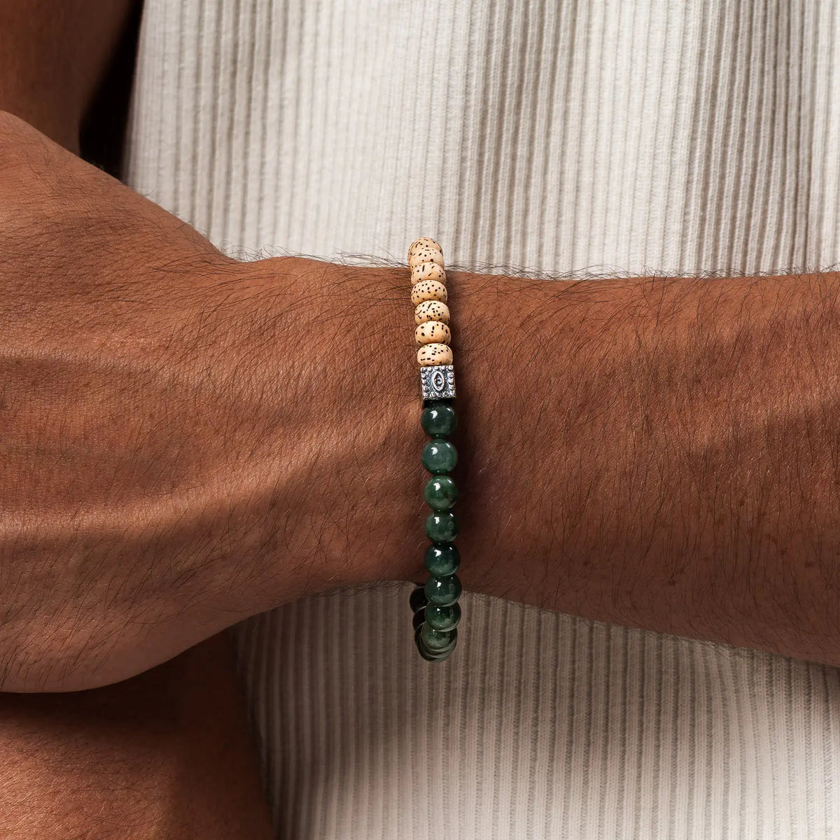 Conscious Practice Evil Eye Jade & Bodhi Beaded Bracelet