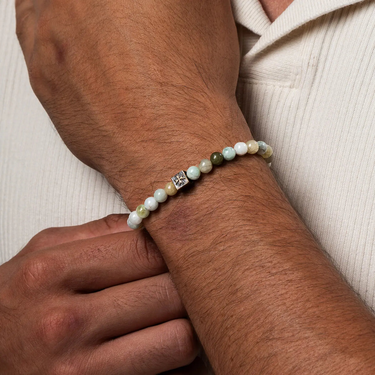 Strength of Spirit Jade Maltese Cross Beaded Bracelet