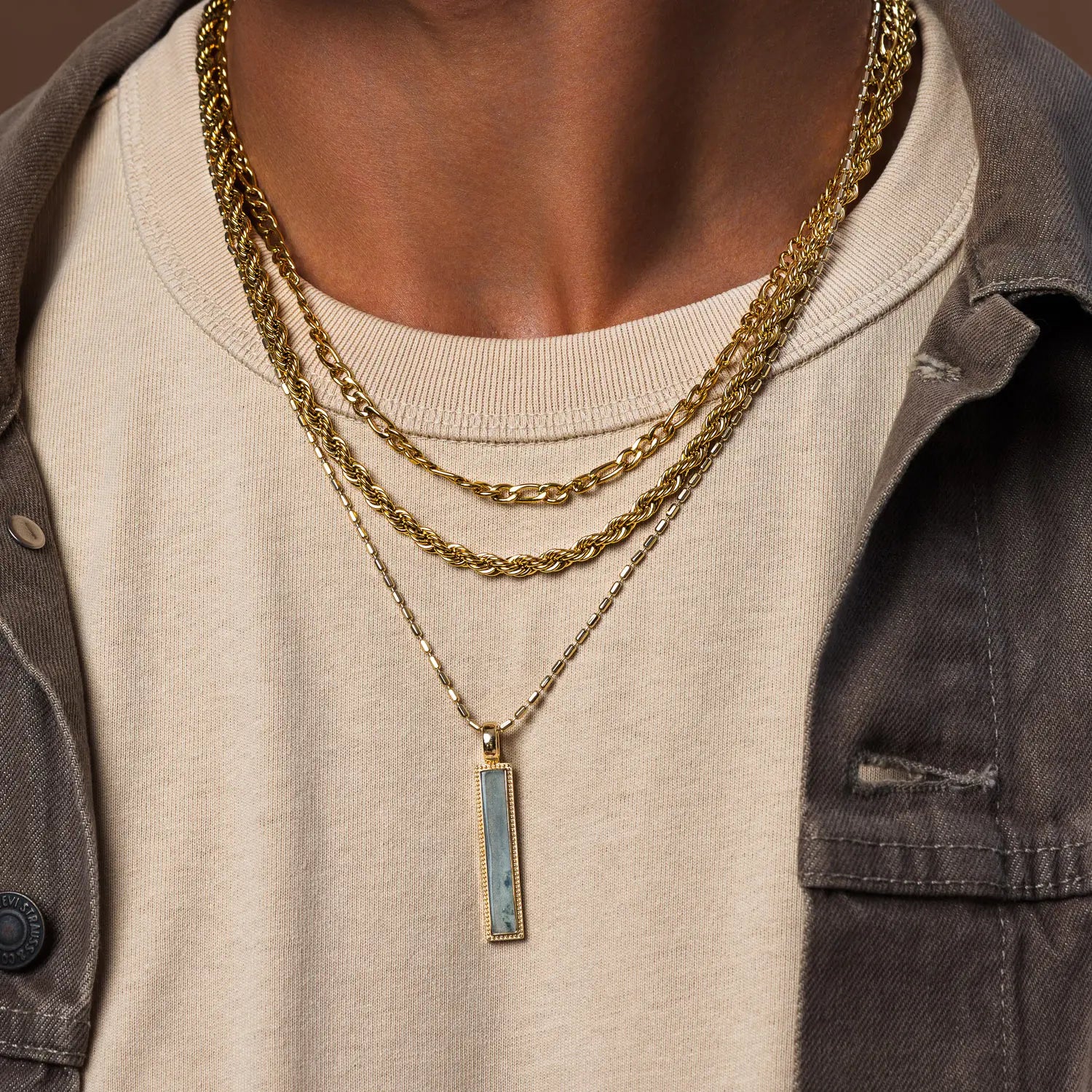 Mystic Terrain Labradorite Bar Pendant Necklace
